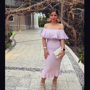 ASOS off the shoulder lavender bandage midi dress size 6